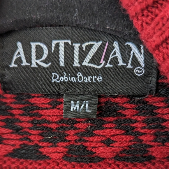Artizan Robin Barre Cardigan Sweater Red and Black size M/L - Picture 4 of 4